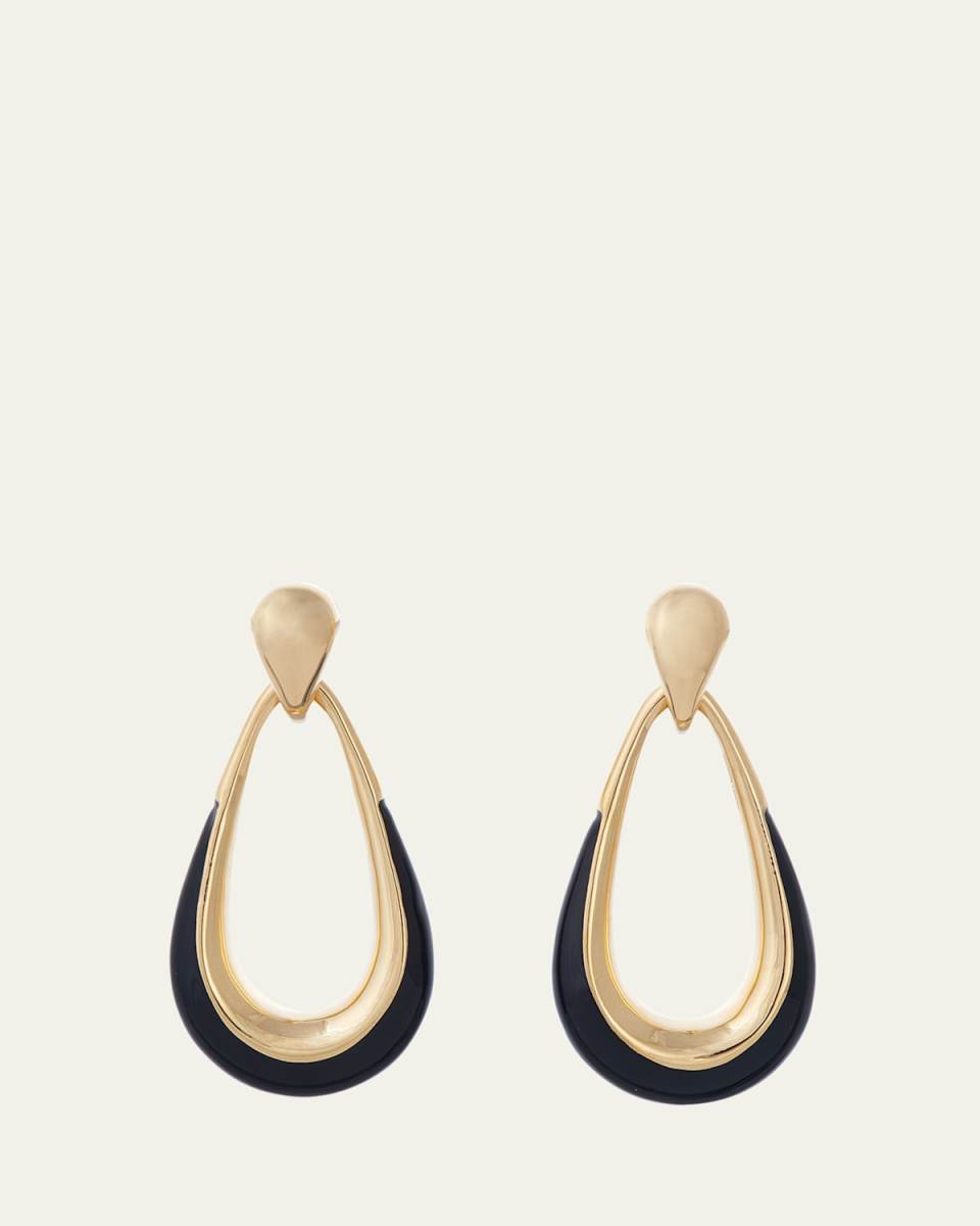 18K Yellow Gold Black Enamel Door Knocker Earrings